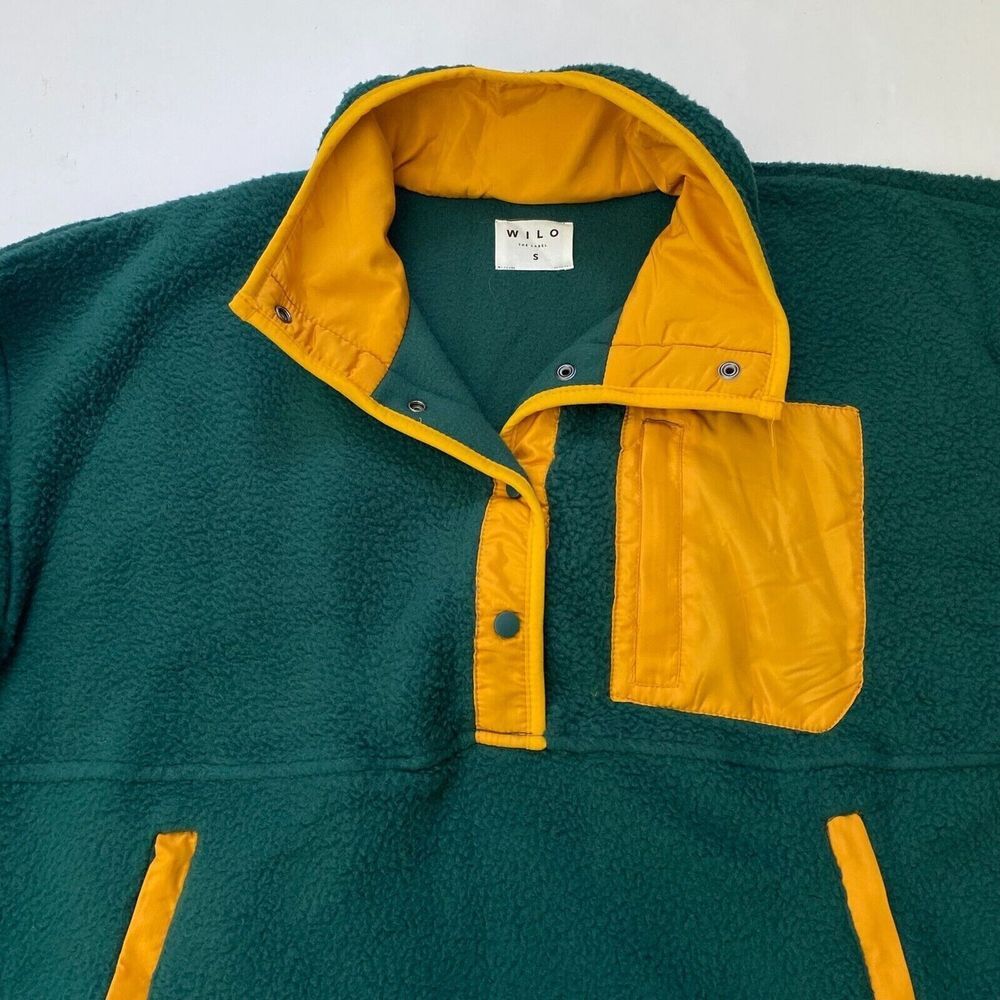 Wilo The Label Cozy Fleece Pullover, Boxy Fit, Quarter button front Green New - Picture 10 of 16